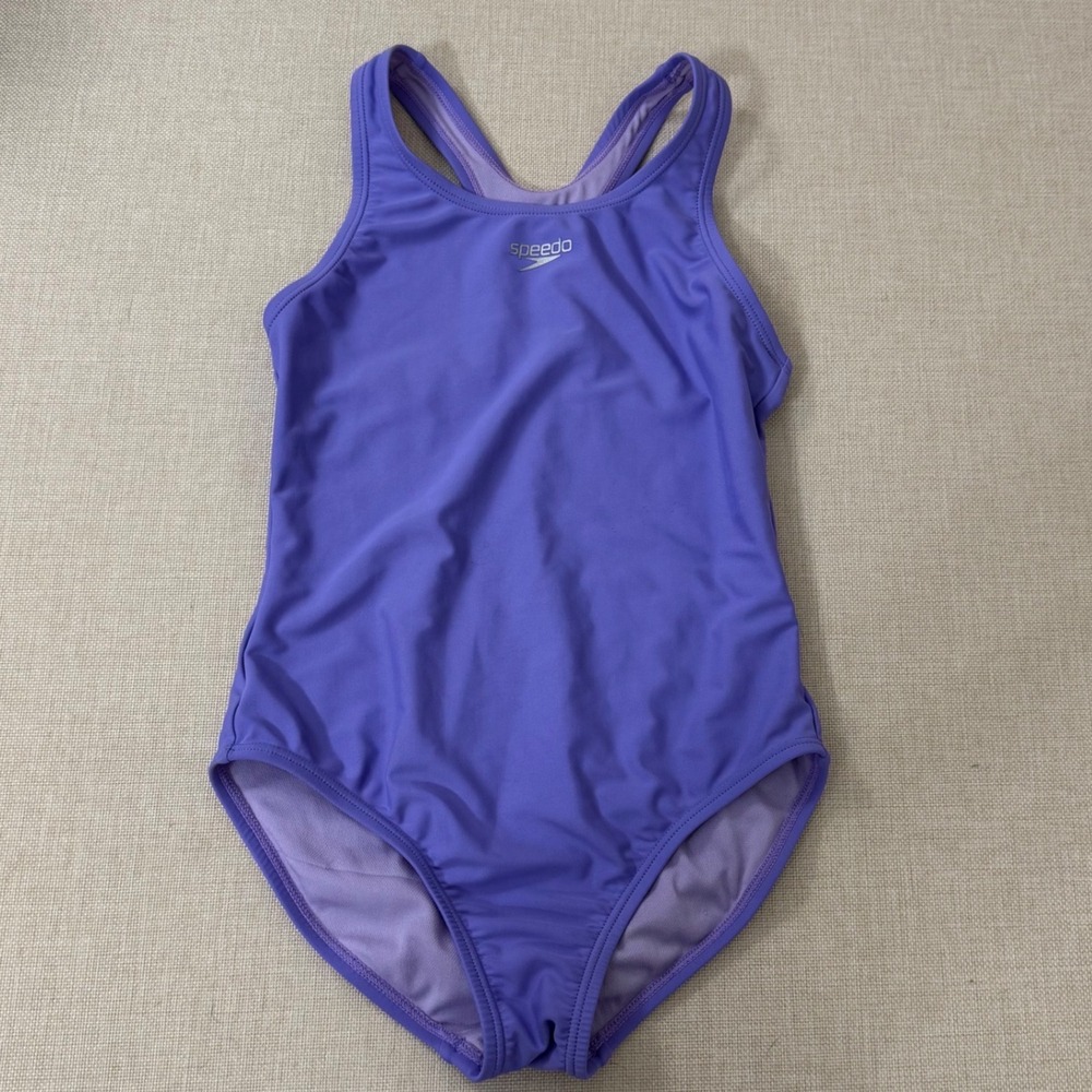 Speedo Girls Purple Racerback One Piece Swimsuit Size 8 Athletic Swim Training